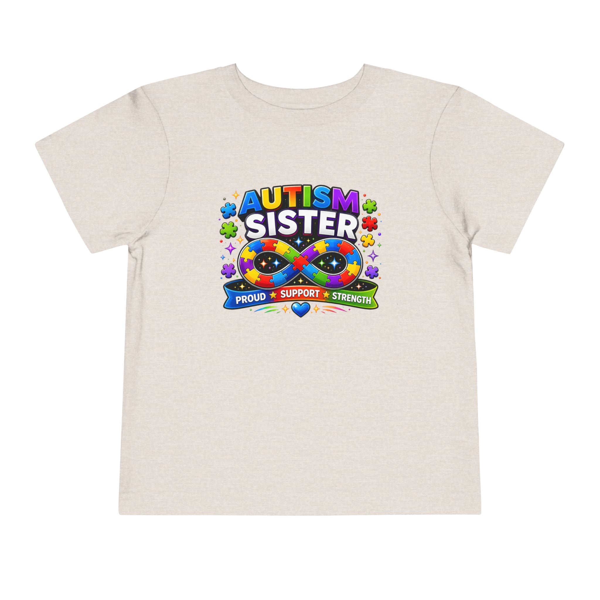Autism Sister Toddler Tee — Proud Support Strength Puzzle Ribbon