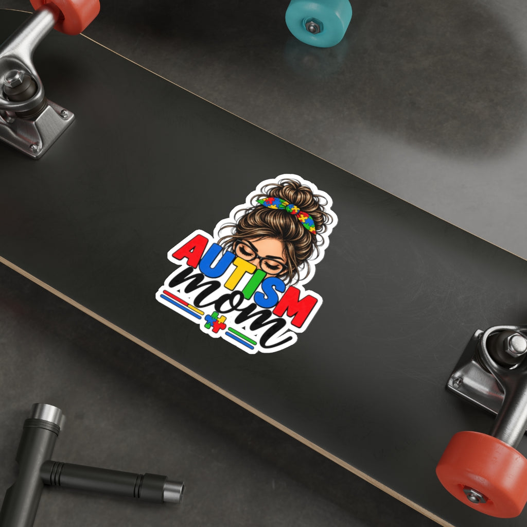Autism Mom Die-Cut Sticker | Mom with Messy Bun, Puzzle Piece Awareness