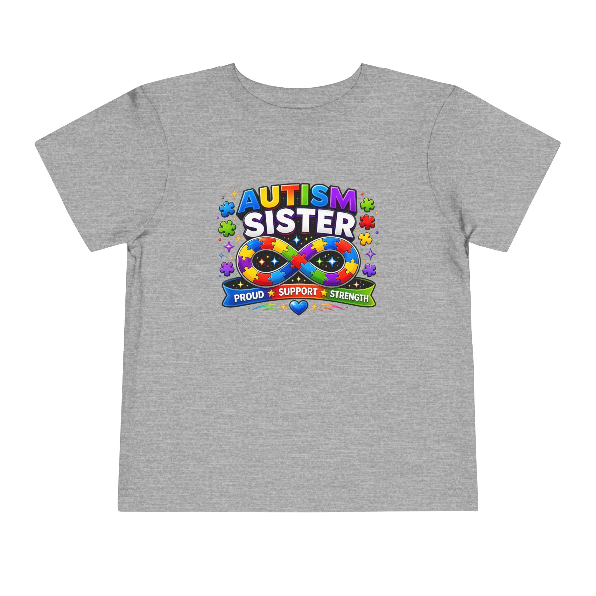 Autism Sister Toddler Tee — Proud Support Strength Puzzle Ribbon