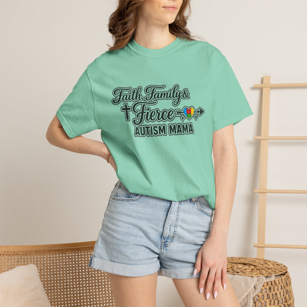 Faith Family Fierce Autism Mama Shirt, Autism Mom T-Shirt, Christian Autism Mom Gift, Fierce Mama Tee, Special Needs Mom Shirt