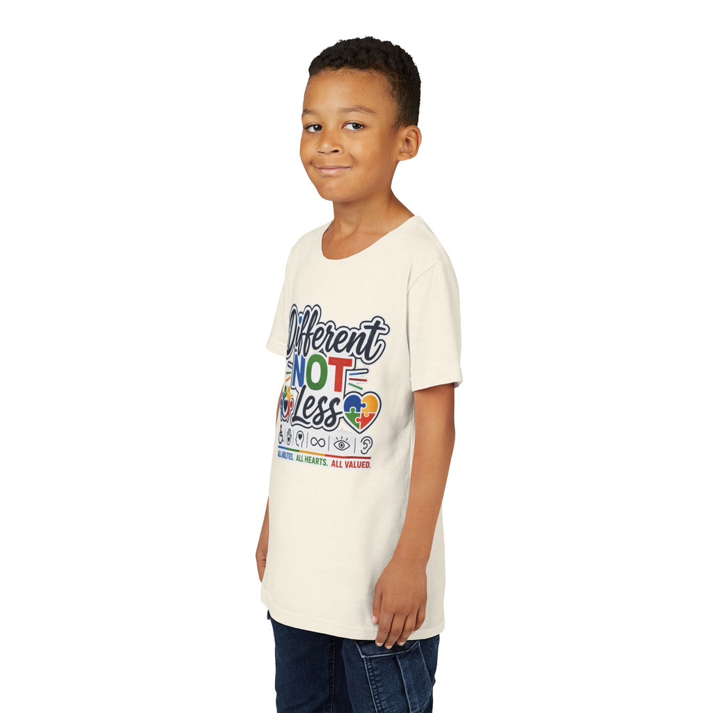 Youth Tee — "Different Not Less" Inclusive Pride Autism Awareness Shirt