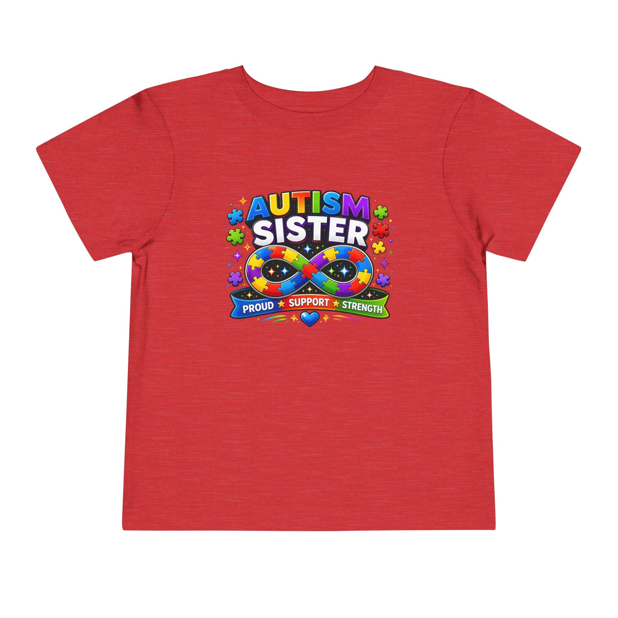 Autism Sister Toddler Tee — Proud Support Strength Puzzle Ribbon