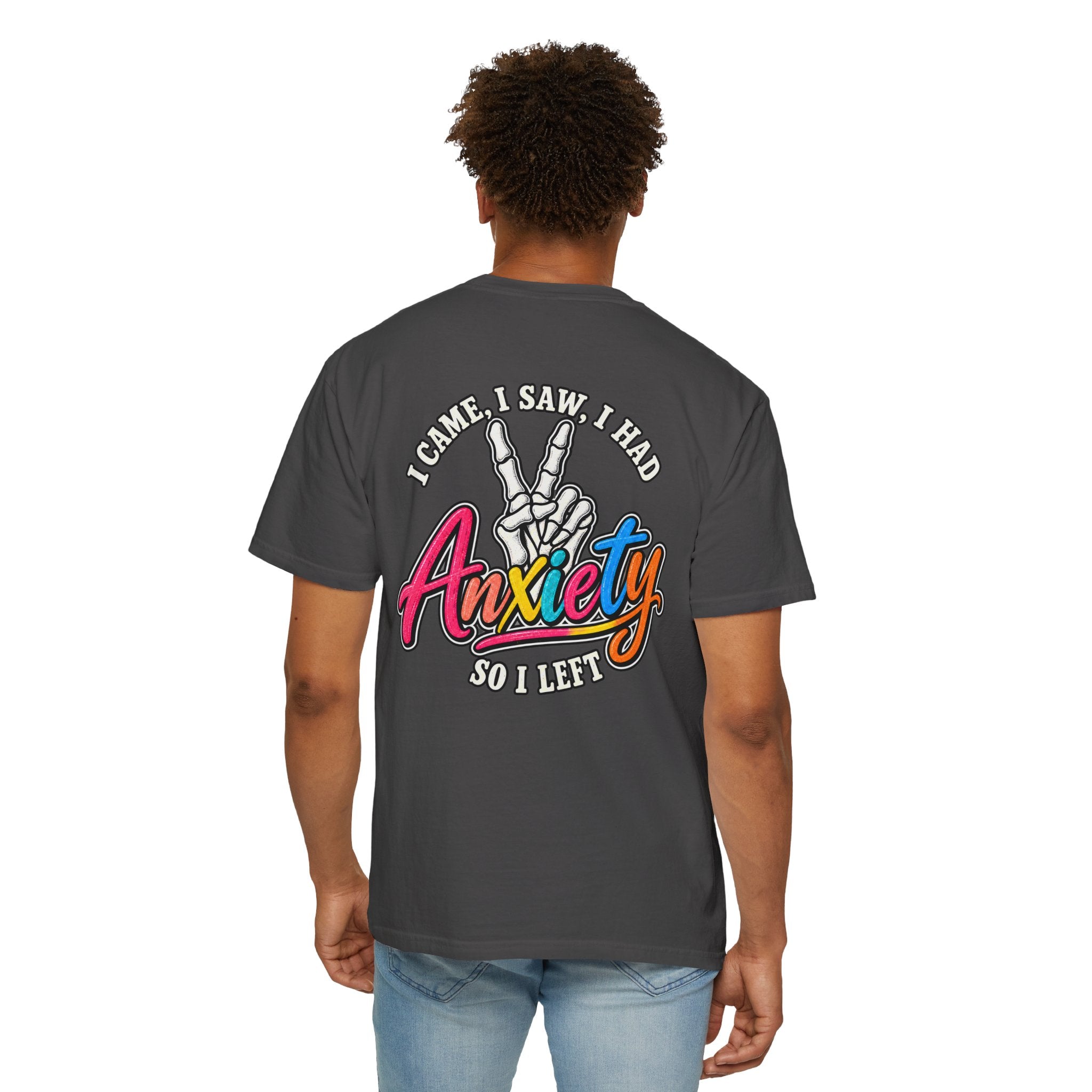 Anxiety Skeleton Peace Sign T-Shirt, I Came I Saw I Fled Retro Script Shirt, Funny Mental Health Tee, Anxiety Humor Gift