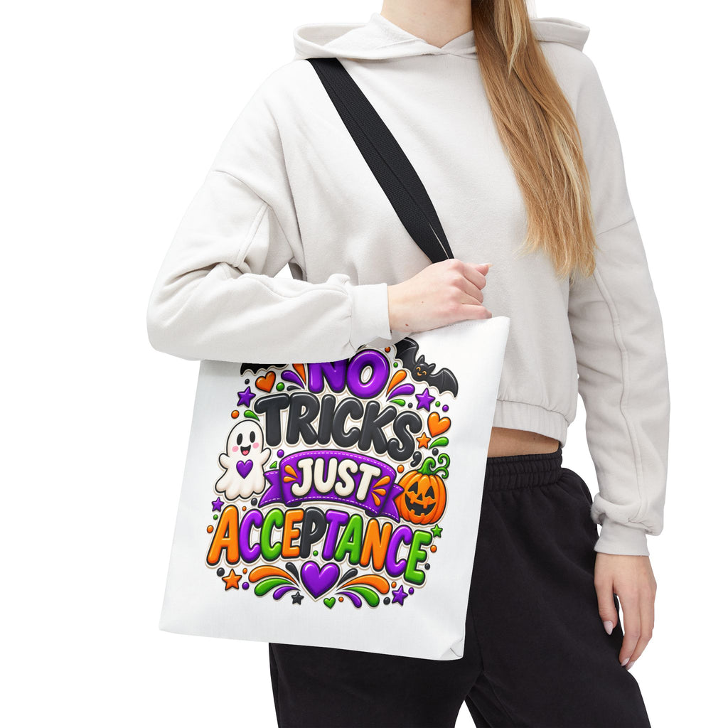 No Tricks Just Acceptance Tote Bag, Halloween Autism Awareness Bag, Autism Acceptance Canvas Tote, Inclusive Halloween Gift