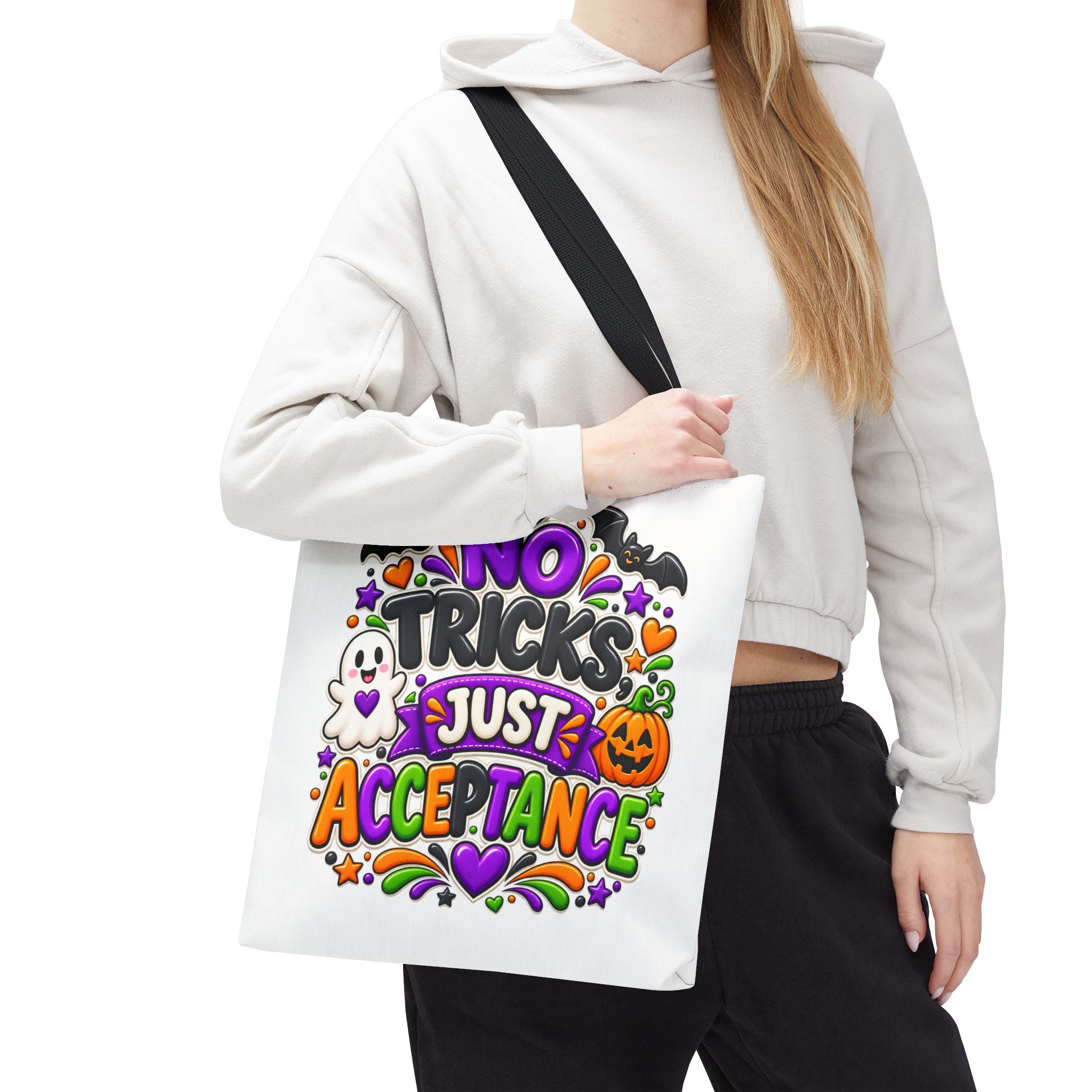 No Tricks Just Acceptance Tote Bag, Halloween Autism Awareness Bag, Autism Acceptance Canvas Tote, Inclusive Halloween Gift
