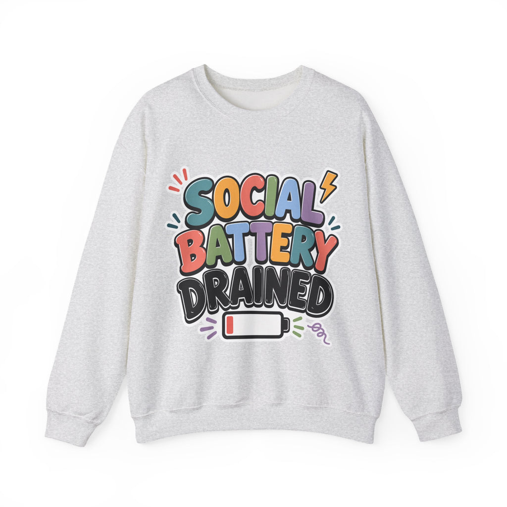 Social Battery Drained Crewneck Sweatshirt | Funny Introvert Sweatshirt | Low Battery Graphic Pullover | Mental Health Humor | Unisex Gift
