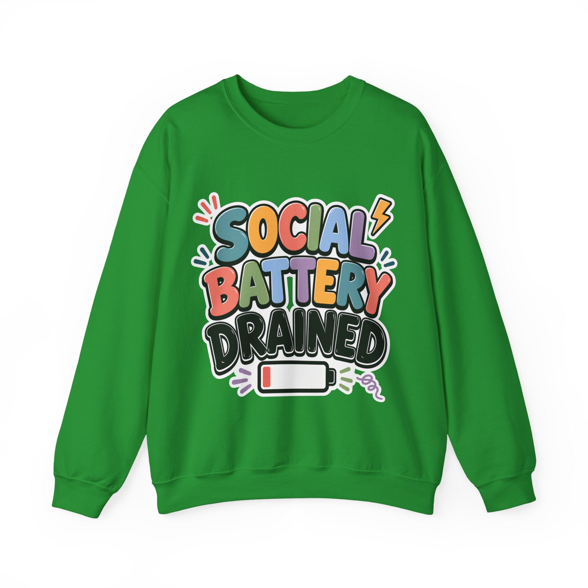 Social Battery Drained Crewneck Sweatshirt | Funny Introvert Sweatshirt | Low Battery Graphic Pullover | Mental Health Humor | Unisex Gift