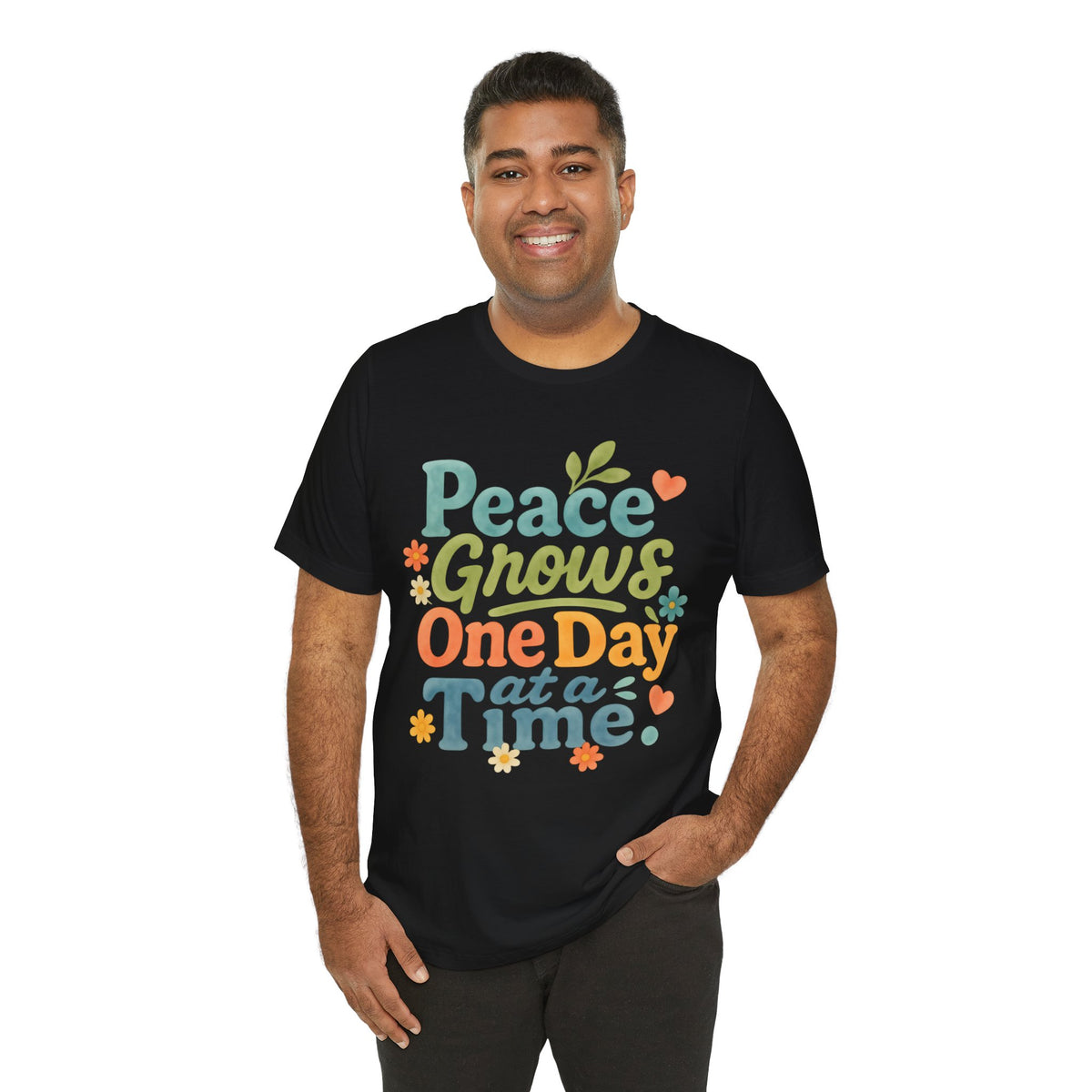 Peace Grows One Day at a Time Tee | Positive Quote Floral Typography