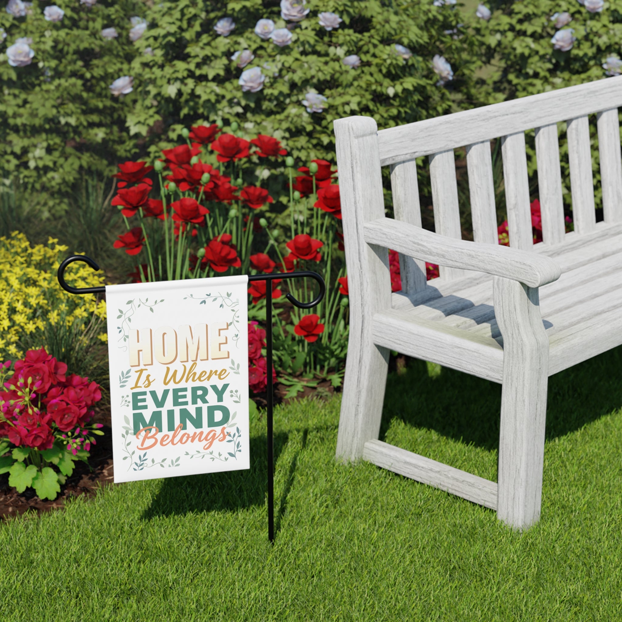 Home Is Where Every Mind Belongs Garden Banner | Welcome Floral Outdoor Flag