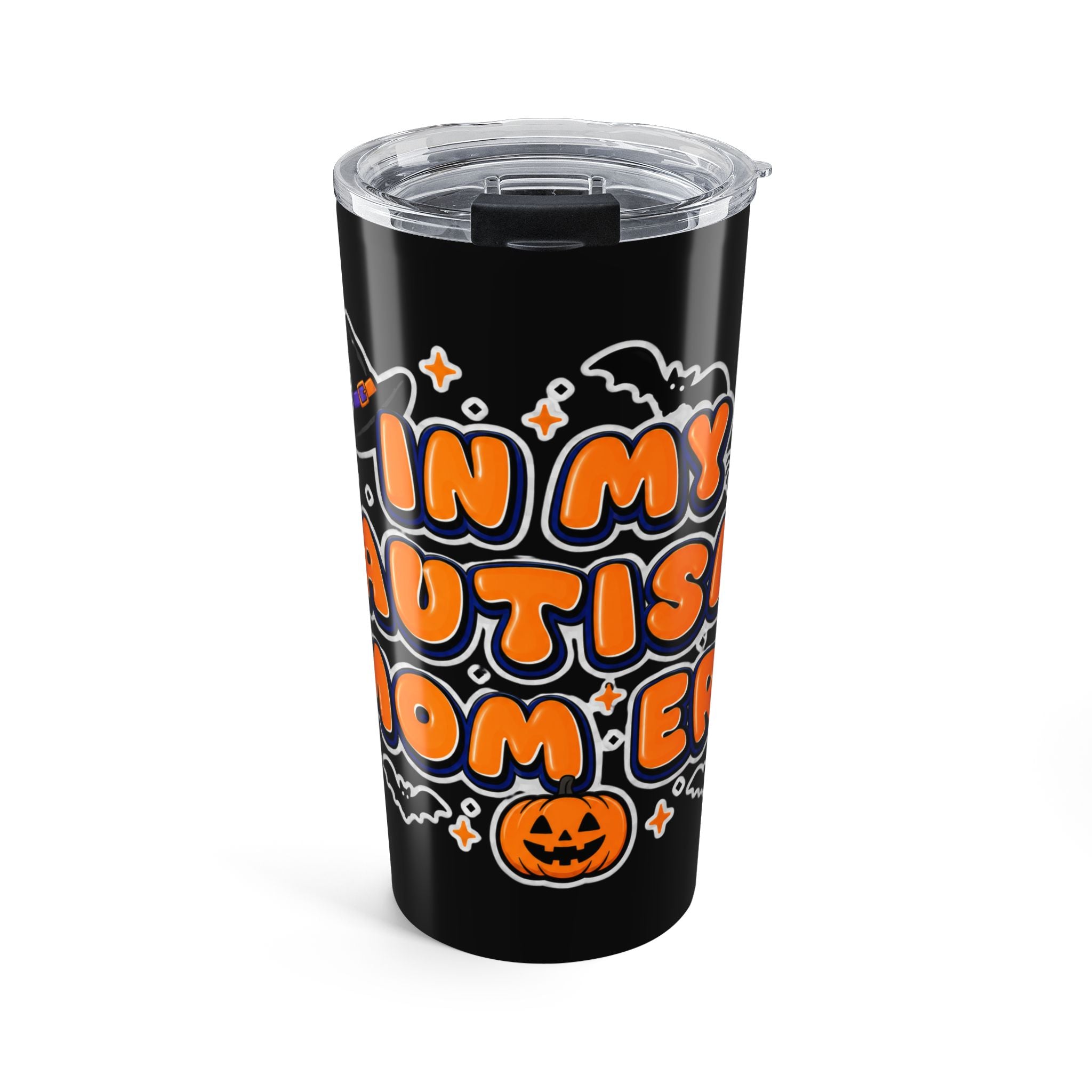 Autism Mom Halloween Tumbler | Pumpkin Bats Spooky Orange Cup