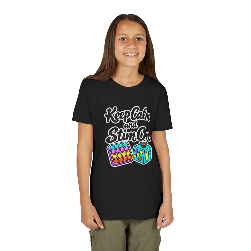 Keep Calm and Stim On Youth Shirt Autism Sensory T Shirt Neurodivergent Kids Tee Fidget Toy Gift Special Needs Awareness
