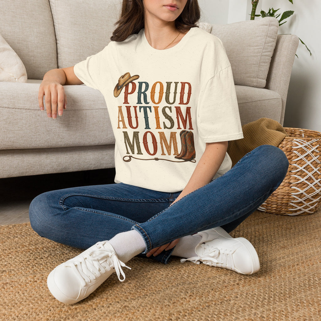 Proud Autism Mom T-Shirt — Rustic Western Cowboy Hat & Boots Design