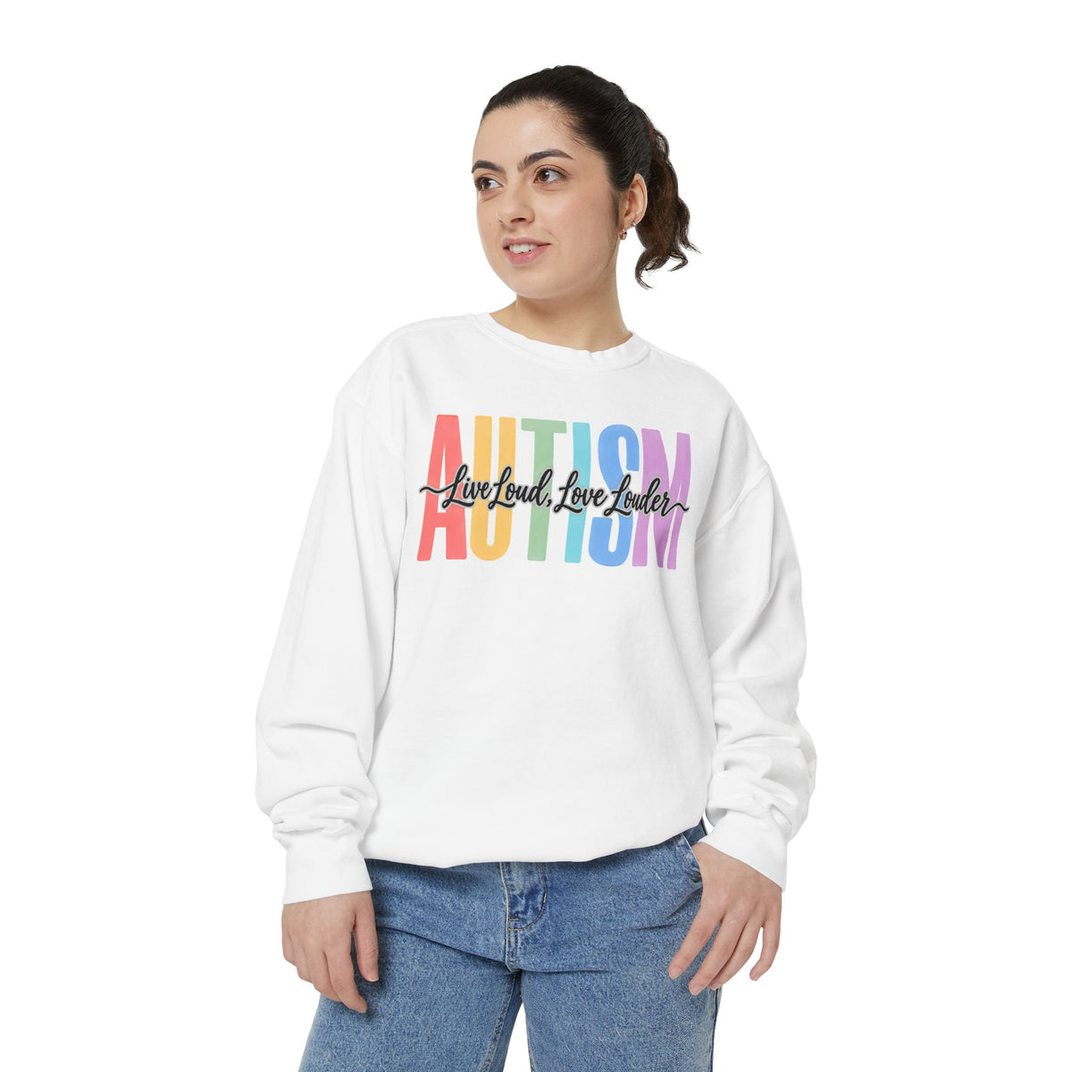 Autism Rainbow Block Letters Sweatshirt, Live Loud Love Louder Crewneck, Autism Awareness Colorful Hoodie, Autism Acceptance Gift