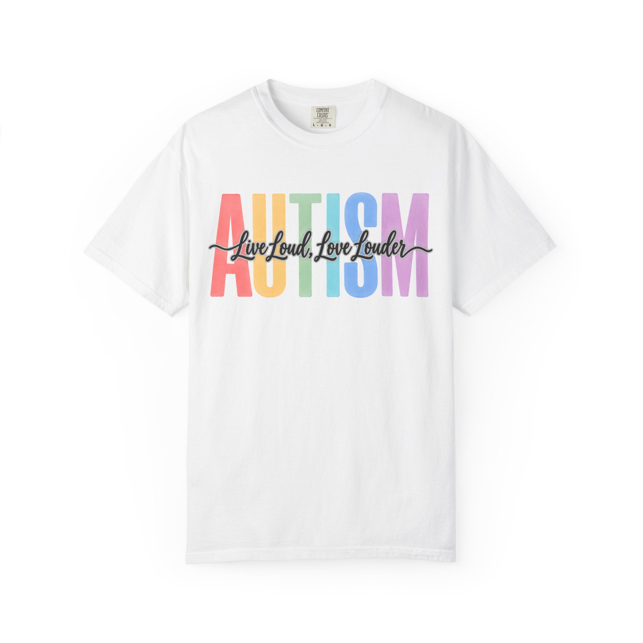 Autism Rainbow Block Text T-Shirt, Live Loud Live Louder Tee, Autism Awareness Colorful Shirt, Autism Acceptance Gift
