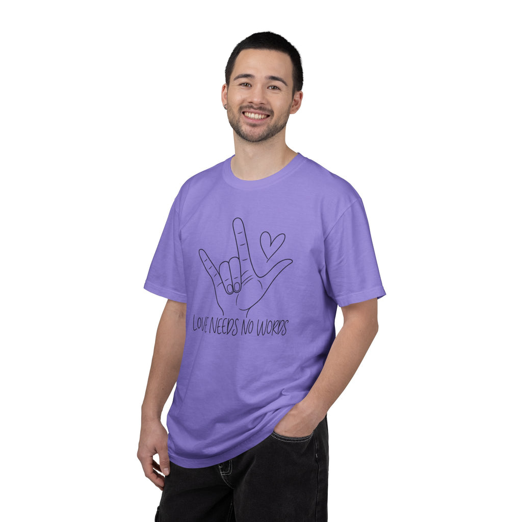 Love Needs No Words Shirt, ASL I Love You Hand Sign Tee, Autism Acceptance T-Shirt, Nonverbal Communication Gift, Sign Language Shirt