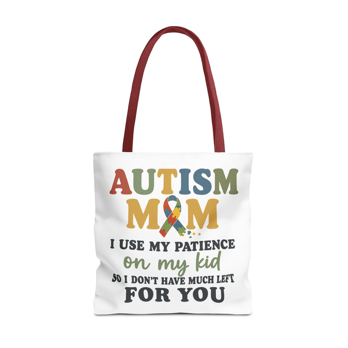 Autism Mom Ribbon Typography Tote Bag, Autism Awareness Tote, Autism Support Bag, Autism Mom Gift, Neurodiversity Canvas Tote Bag
