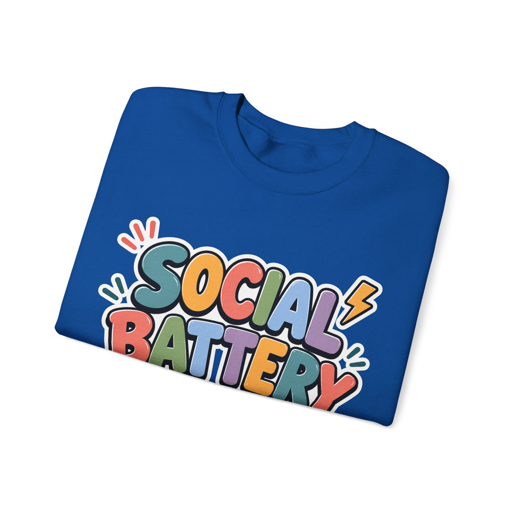 Social Battery Drained Crewneck Sweatshirt | Funny Introvert Sweatshirt | Low Battery Graphic Pullover | Mental Health Humor | Unisex Gift