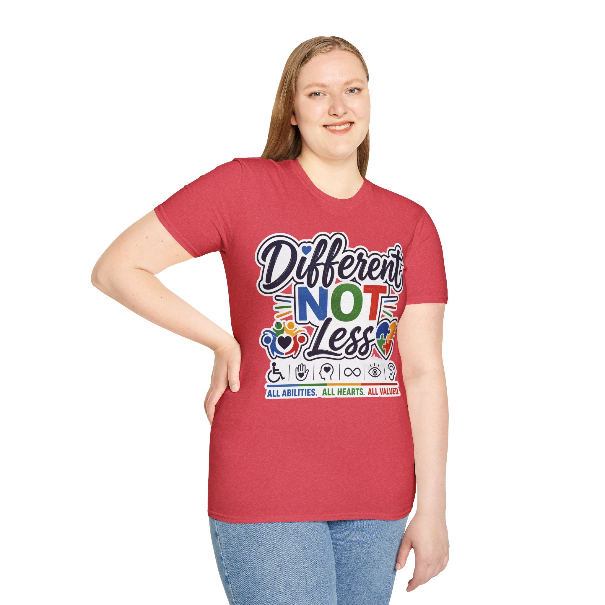 Different NOT Less T-Shirt | Disability Pride, Inclusive Rainbow Design