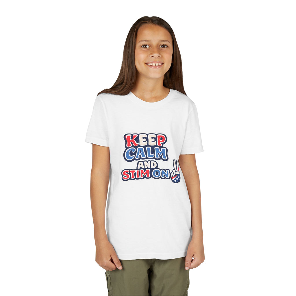 Keep Calm and Stim On Youth Shirt Autism Awareness T Shirt Peace Sign Tee Neurodivergent Kids Sensory Shirt Special Needs Gift