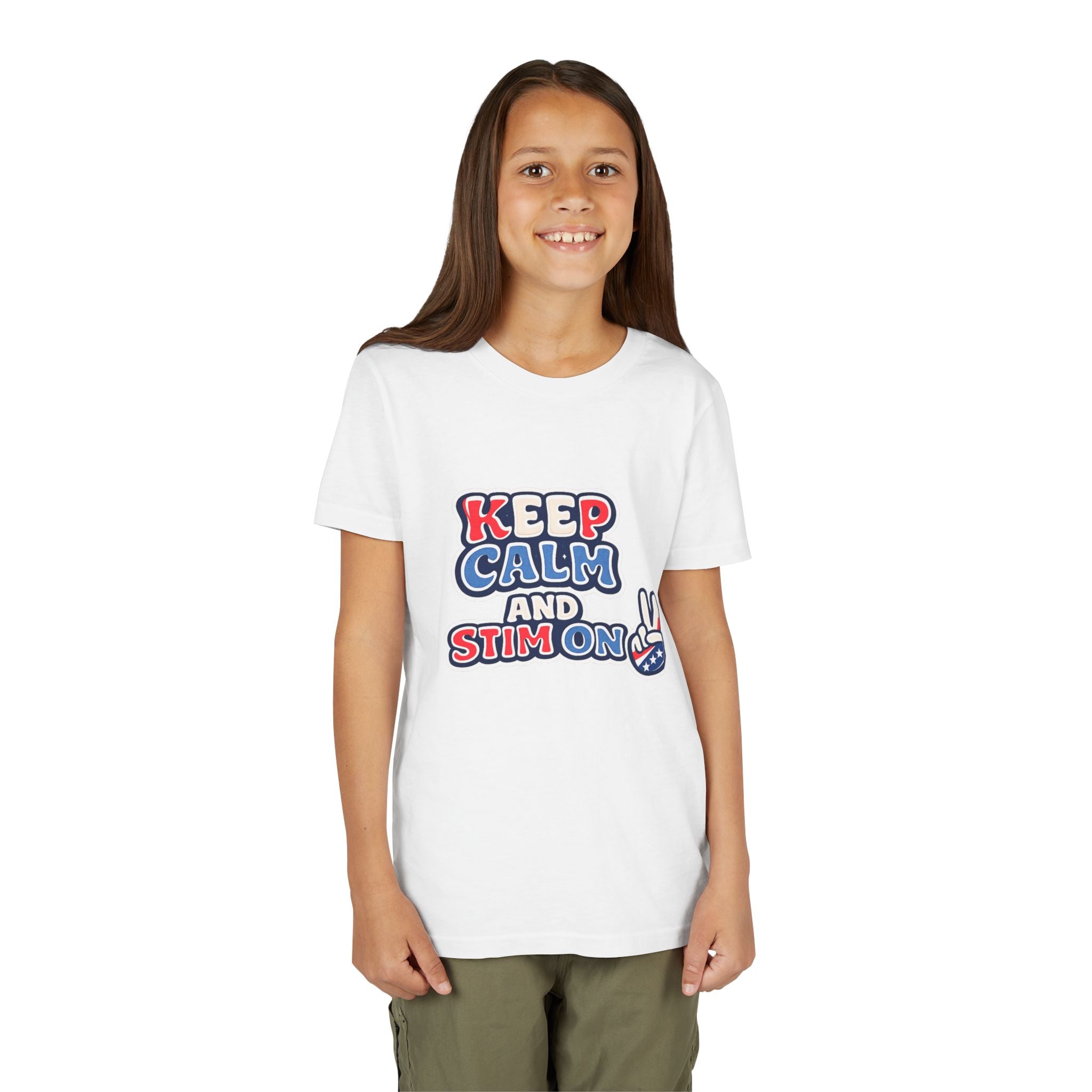 Keep Calm and Stim On Youth Shirt Autism Awareness T Shirt Peace Sign Tee Neurodivergent Kids Sensory Shirt Special Needs Gift