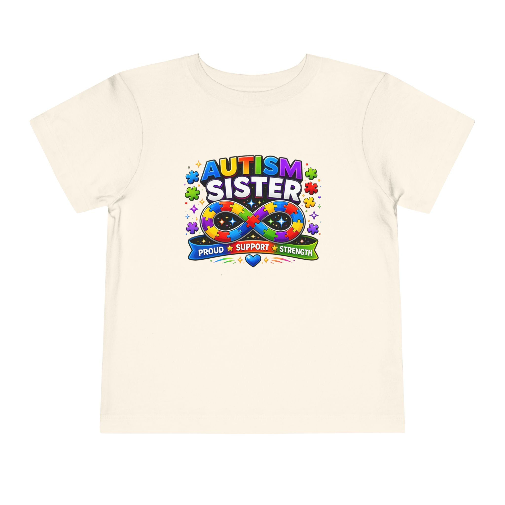 Autism Sister Toddler Tee — Proud Support Strength Puzzle Ribbon