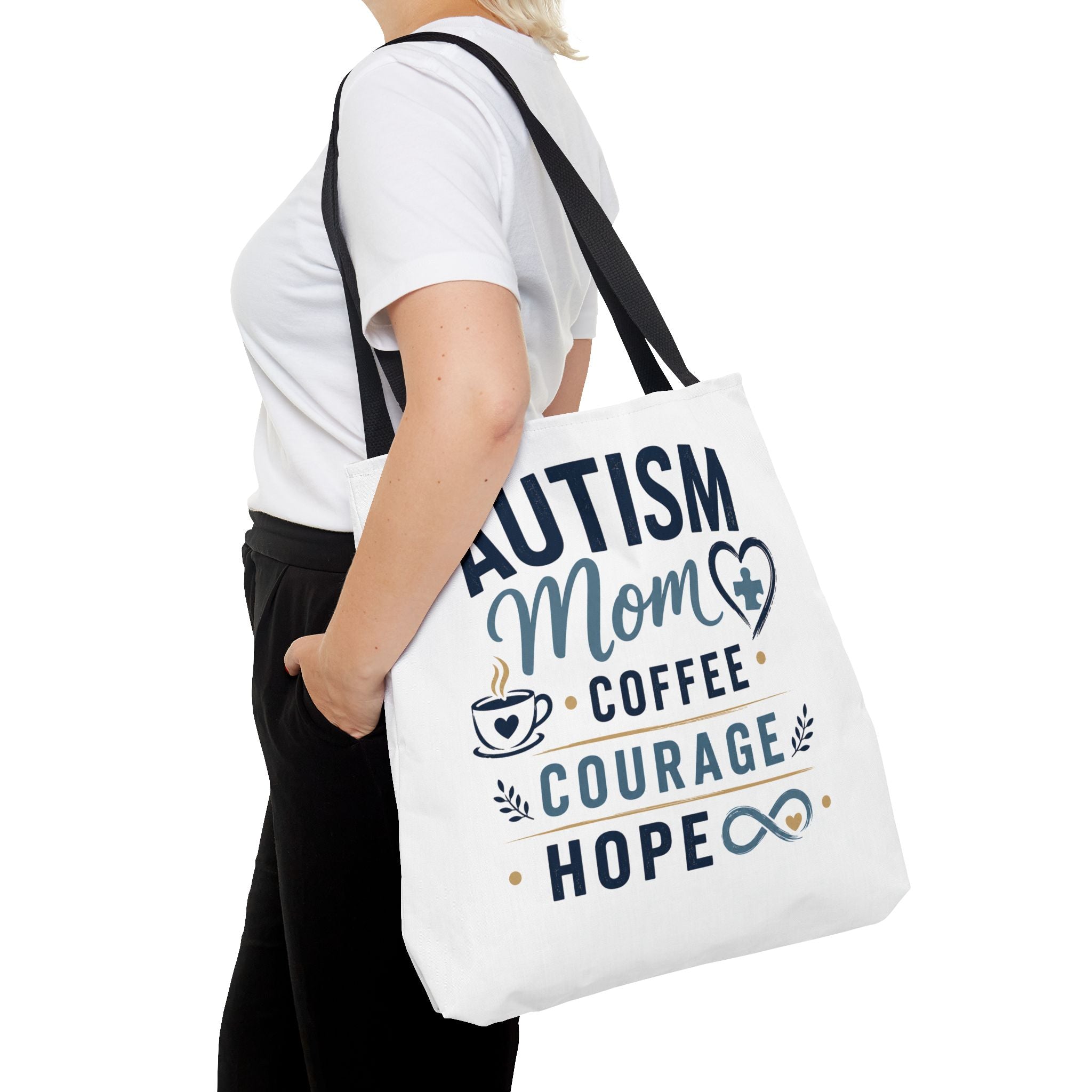 Autism Mom Coffee Courage Hope Tote Bag | Autism Acceptance Gift for Mom | Neurodiversity Canvas Tote | Special Needs Mom Bag