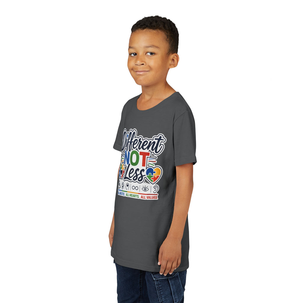 Youth Tee — "Different Not Less" Inclusive Pride Autism Awareness Shirt