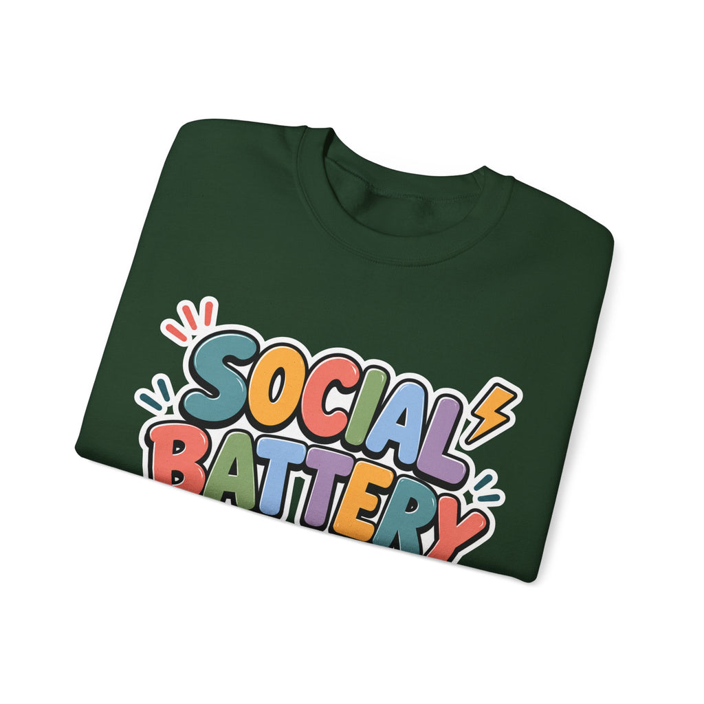 Social Battery Drained Crewneck Sweatshirt | Funny Introvert Sweatshirt | Low Battery Graphic Pullover | Mental Health Humor | Unisex Gift