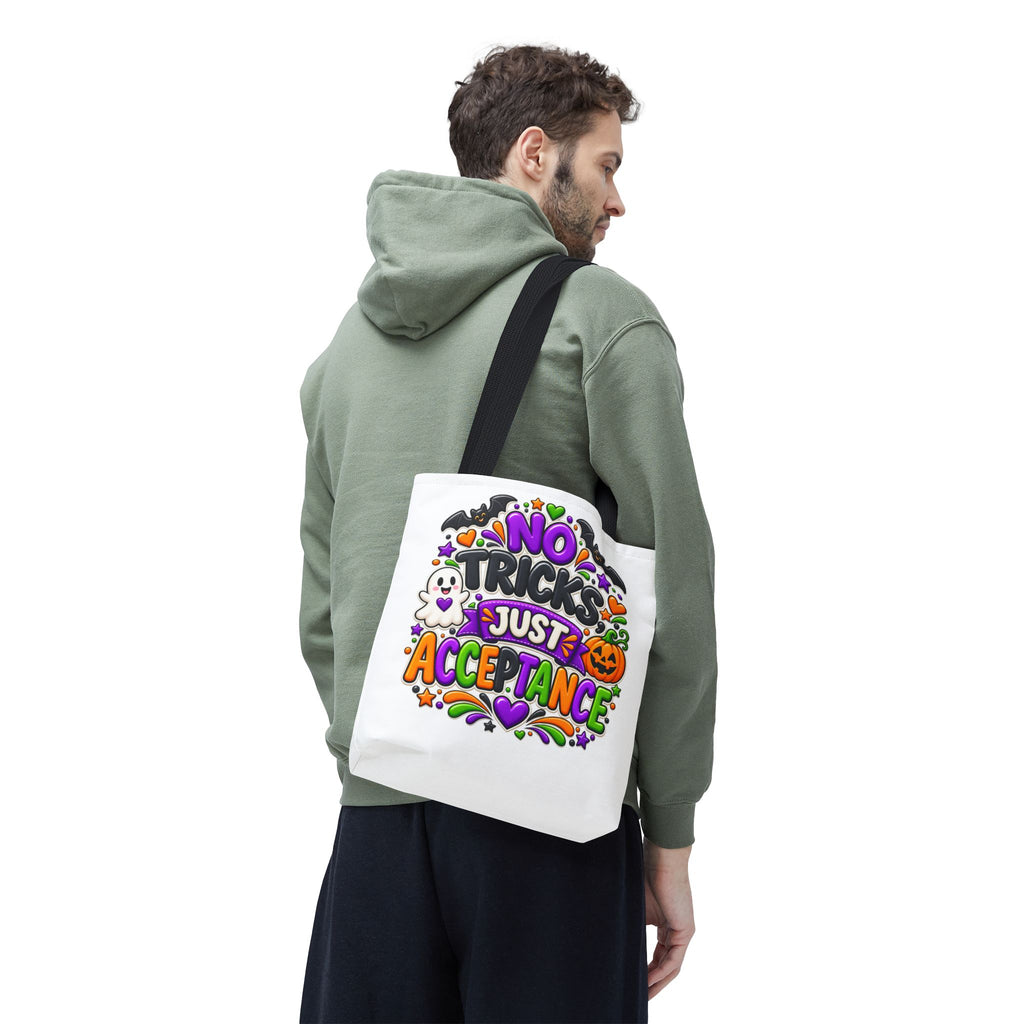 No Tricks Just Acceptance Tote Bag, Halloween Autism Awareness Bag, Autism Acceptance Canvas Tote, Inclusive Halloween Gift