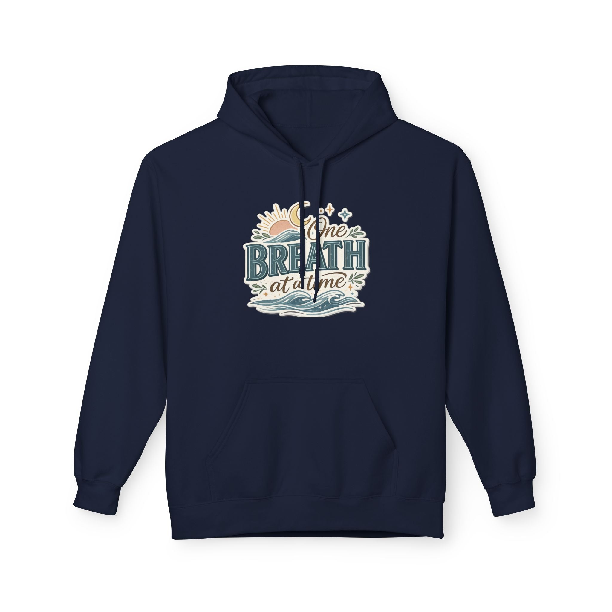 One Breath at a Time Hoodie | Ocean Waves Sun Illustration