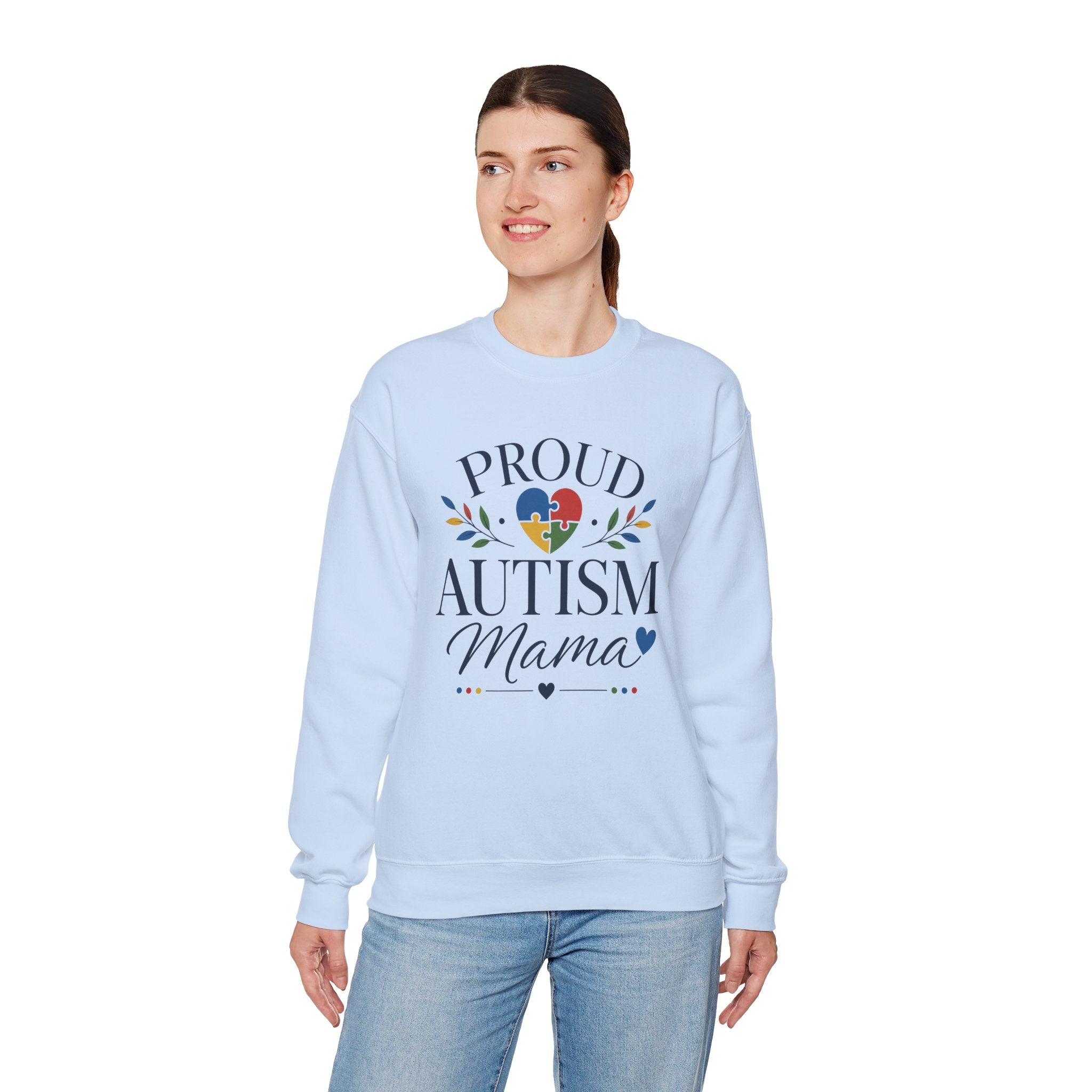 Proud Autism Mama Sweatshirt | Autism Awareness Heart Puzzle Design