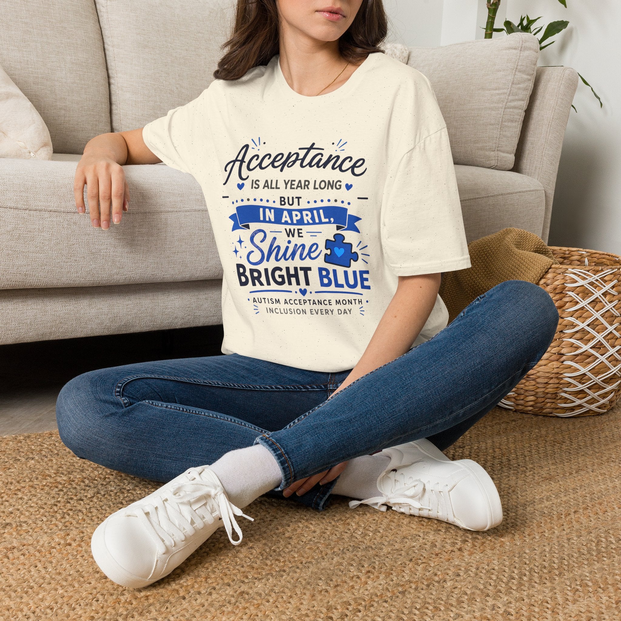 Acceptance Is All Year Long But In April We Shine Bright Blue Shirt, Autism Awareness Month Tee, Light It Up Blue T-Shirt, Autism Gift