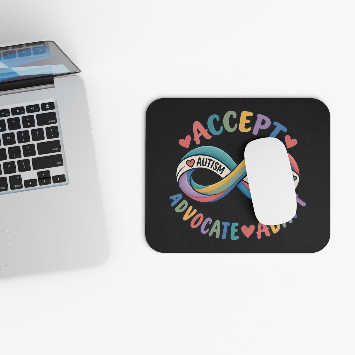 Autism Acceptance Infinity Mouse Pad, Accept Advocate Adapt Desk Accessory, Autism Awareness Office Decor, Neurodiversity Gift