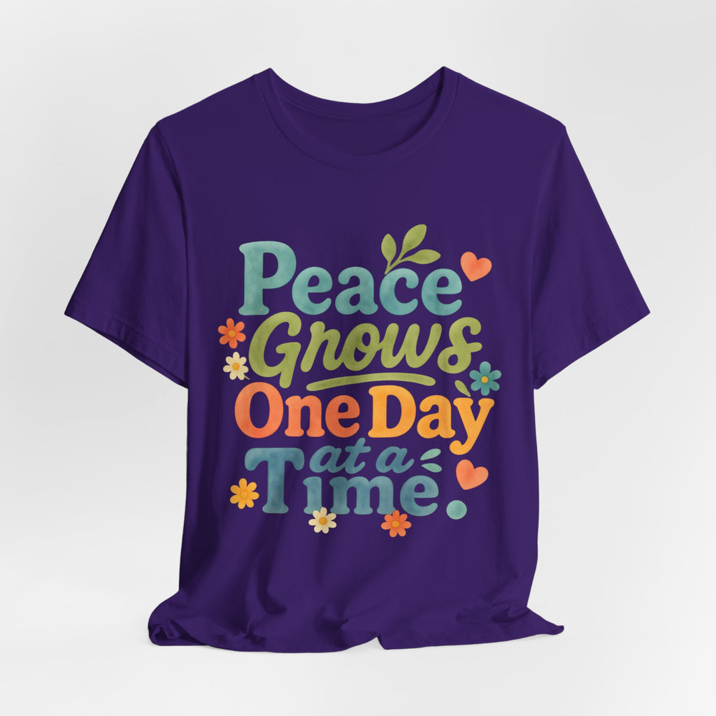 Peace Grows One Day at a Time Tee | Positive Quote Floral Typography