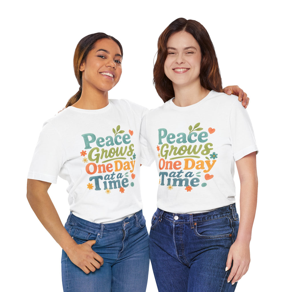 Peace Grows One Day at a Time Tee | Positive Quote Floral Typography
