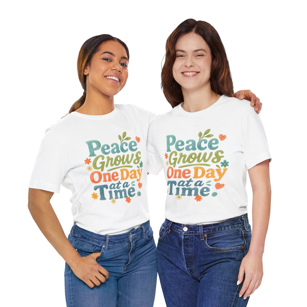 Peace Grows One Day at a Time Tee | Positive Quote Floral Typography