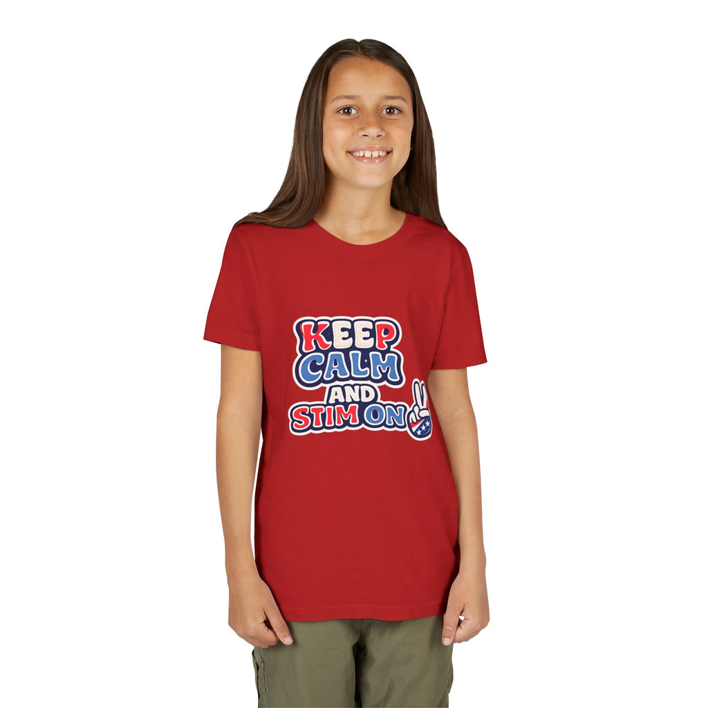 Keep Calm and Stim On Youth Shirt Autism Awareness T Shirt Peace Sign Tee Neurodivergent Kids Sensory Shirt Special Needs Gift