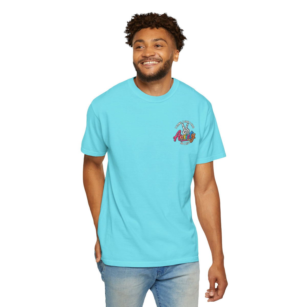 Anxiety Skeleton Peace Sign T-Shirt, I Came I Saw I Fled Retro Script Shirt, Funny Mental Health Tee, Anxiety Humor Gift
