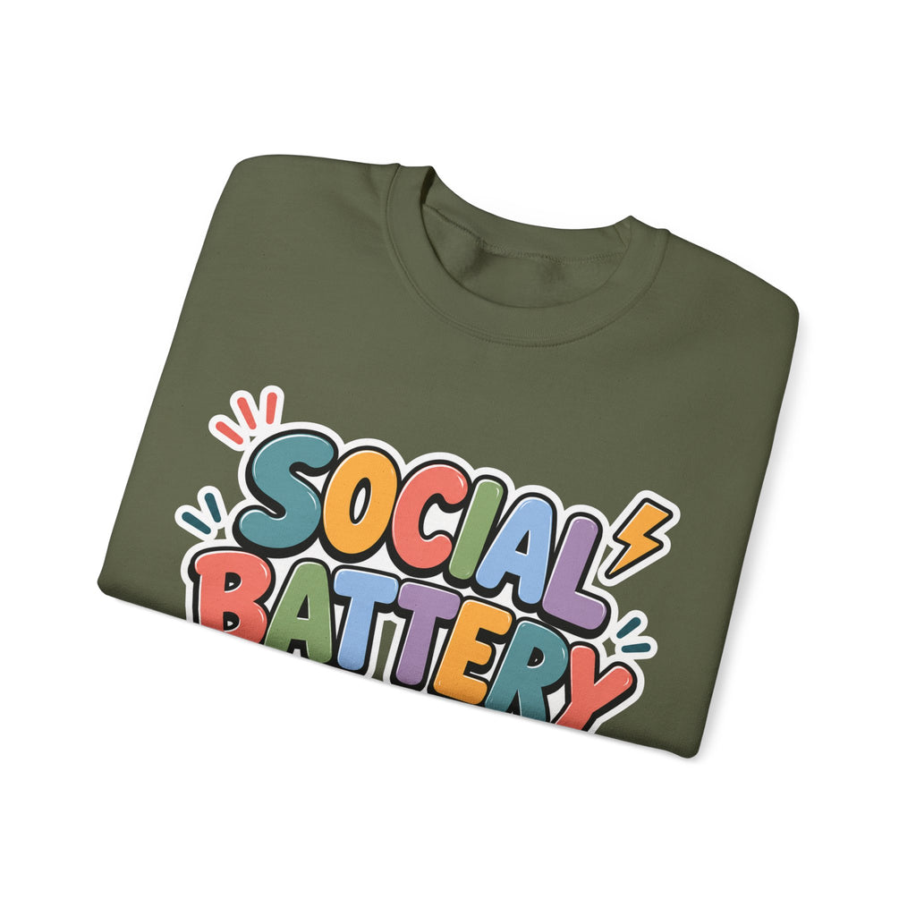 Social Battery Drained Crewneck Sweatshirt | Funny Introvert Sweatshirt | Low Battery Graphic Pullover | Mental Health Humor | Unisex Gift