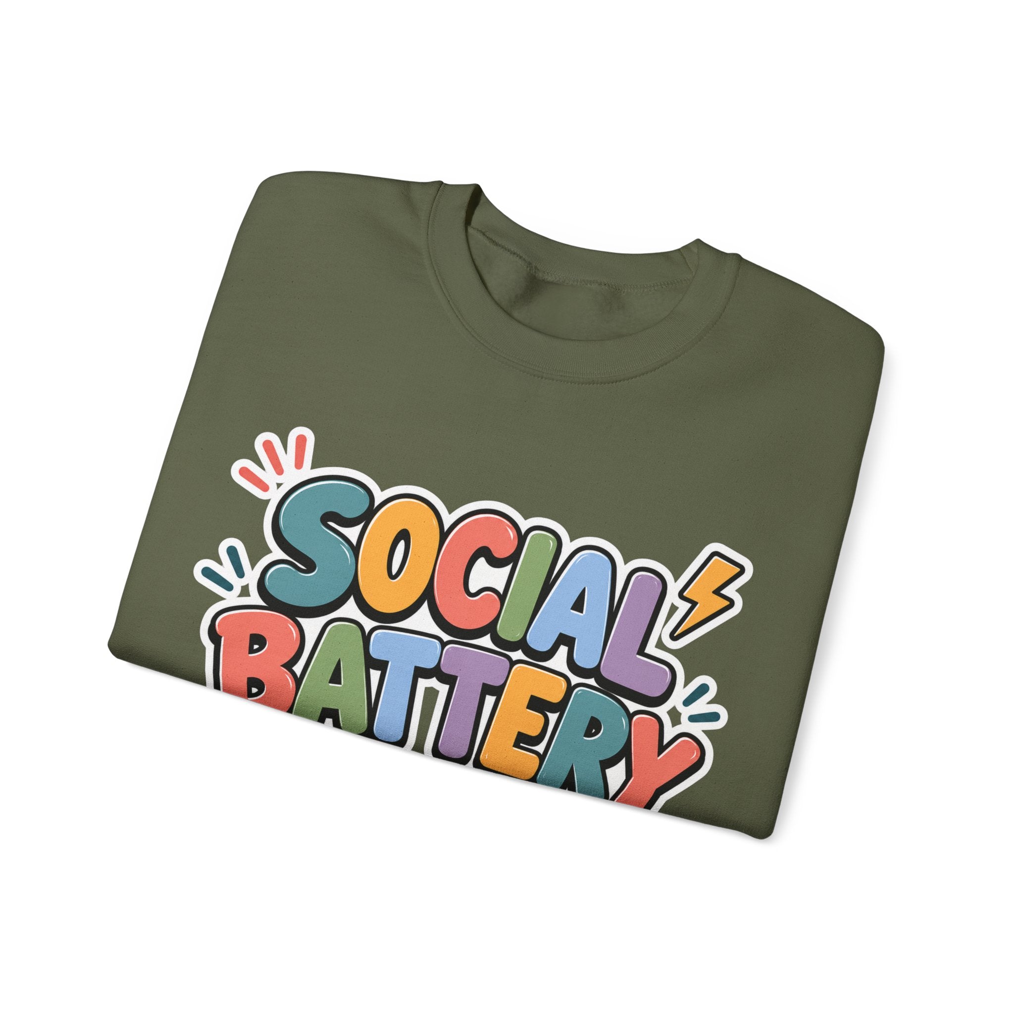 Social Battery Drained Crewneck Sweatshirt | Funny Introvert Sweatshirt | Low Battery Graphic Pullover | Mental Health Humor | Unisex Gift