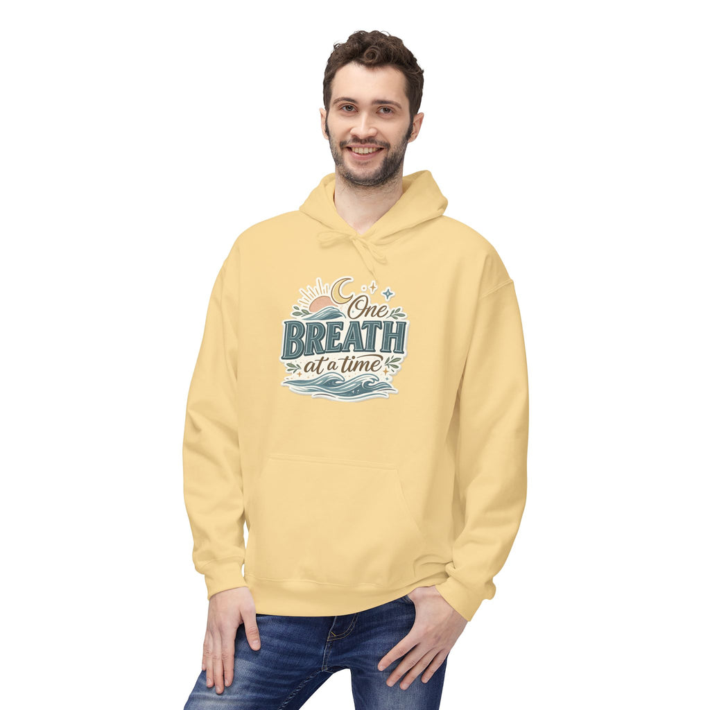One Breath at a Time Hoodie | Ocean Waves Sun Illustration