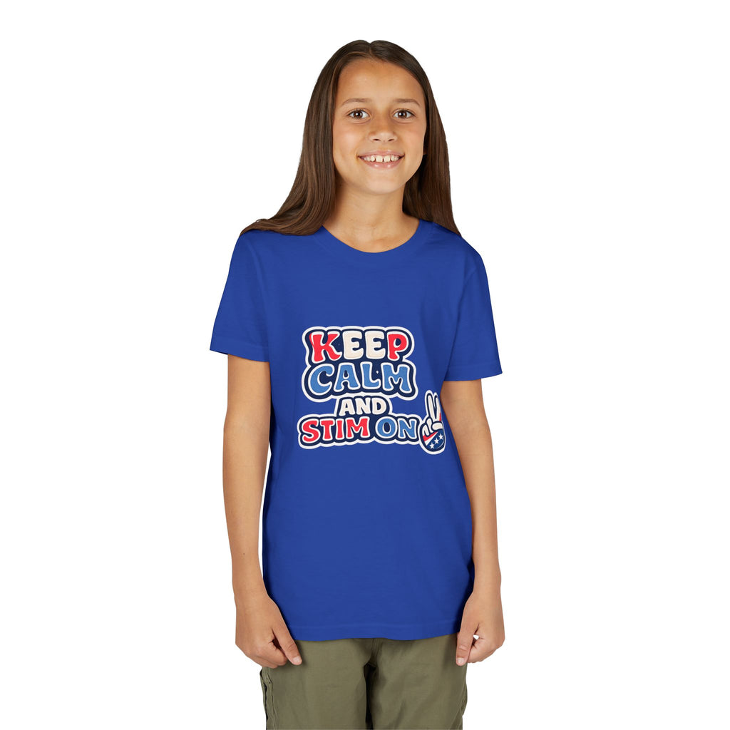 Keep Calm and Stim On Youth Shirt Autism Awareness T Shirt Peace Sign Tee Neurodivergent Kids Sensory Shirt Special Needs Gift