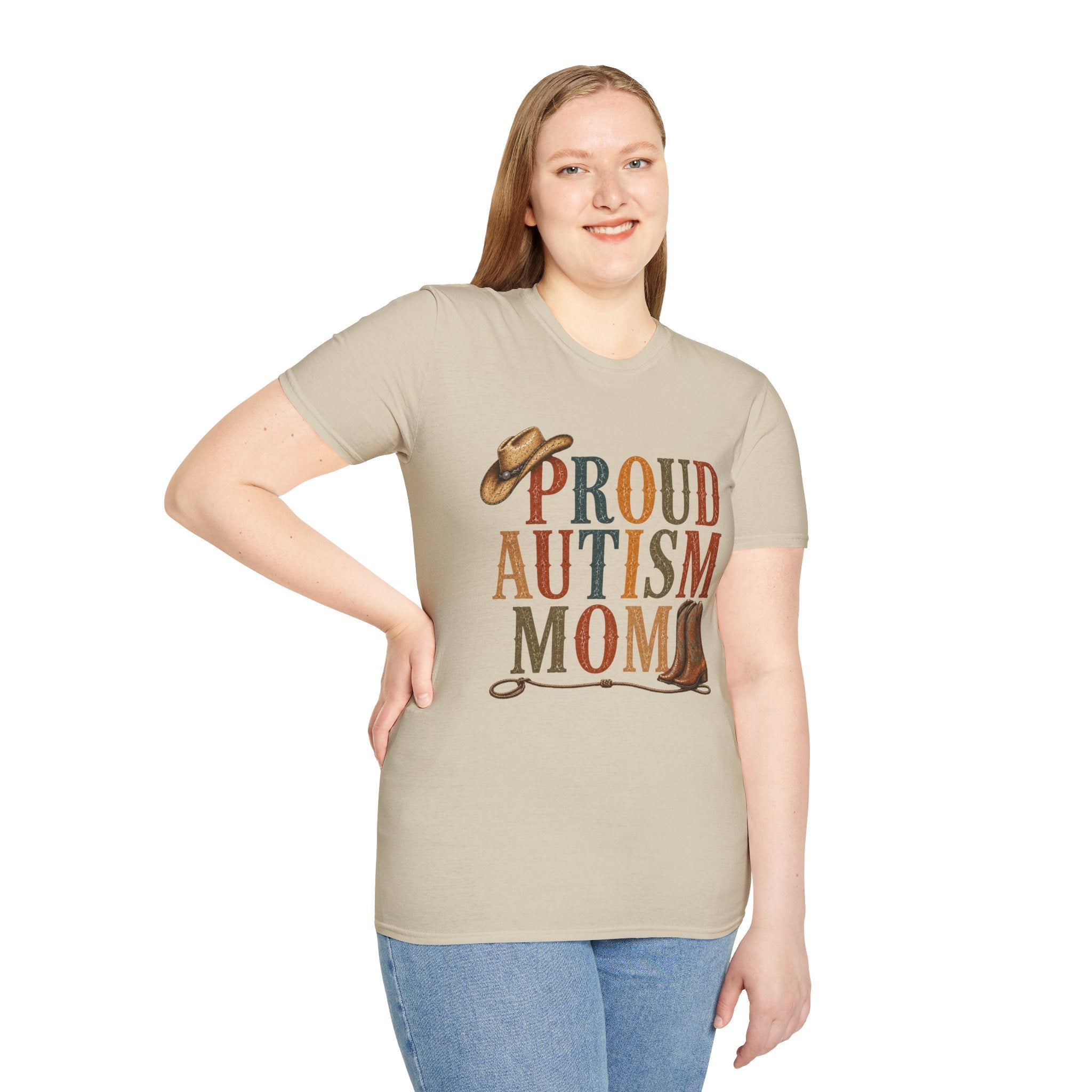 Proud Autism Mom T-Shirt — Rustic Western Cowboy Hat & Boots Design