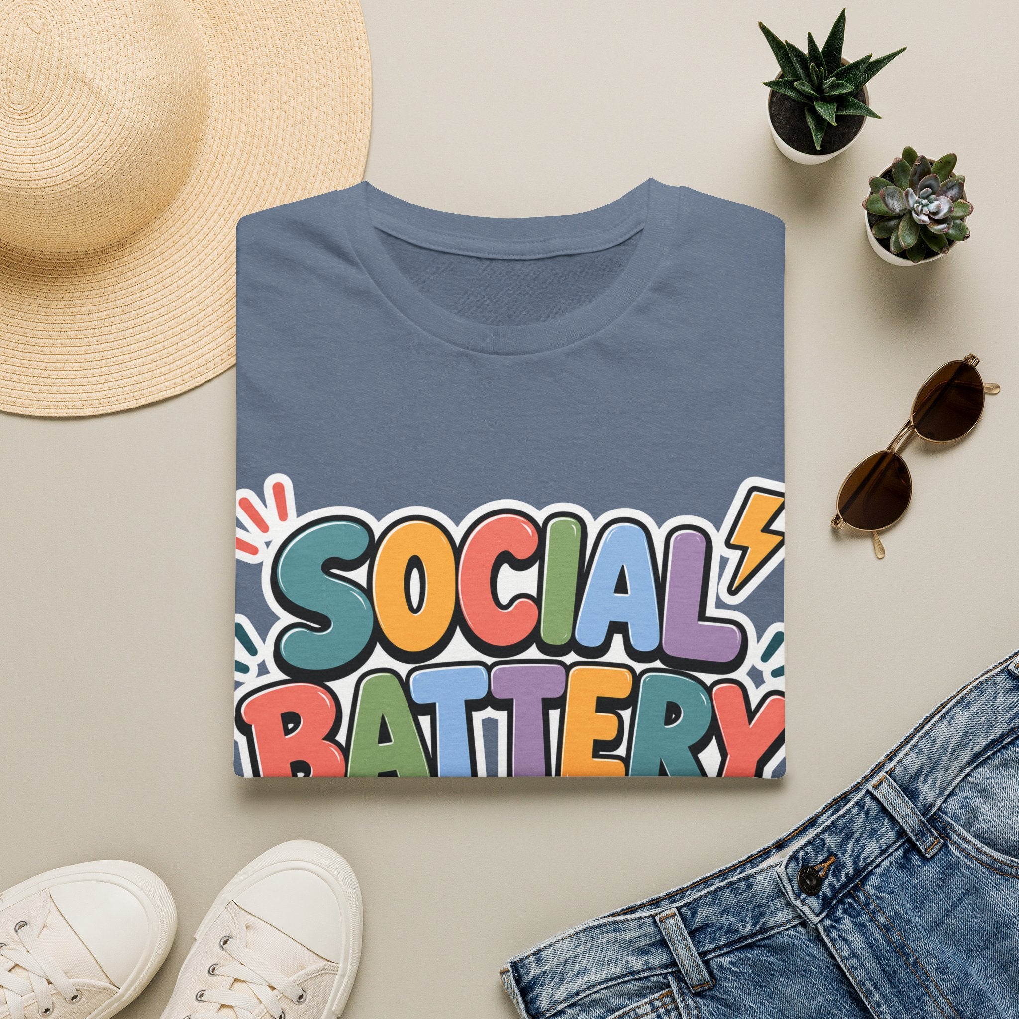 Social Battery Drained T-Shirt — Funny Introvert Graphic Tee