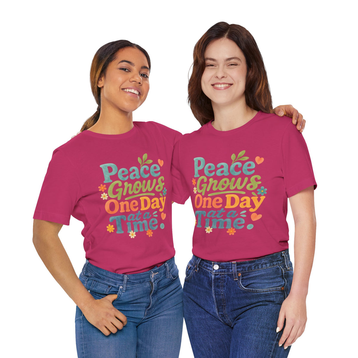 Peace Grows One Day at a Time Tee | Positive Quote Floral Typography