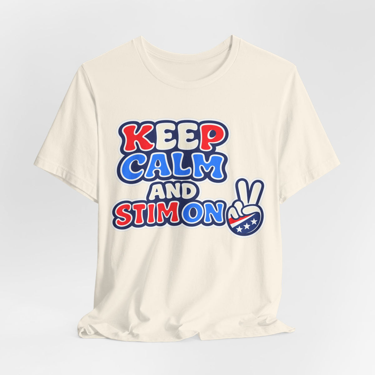 Keep Calm and Stim On Shirt Autism Awareness T Shirt Retro Peace Sign Tee Red White Blue Neurodiversity Sensory Support Gift