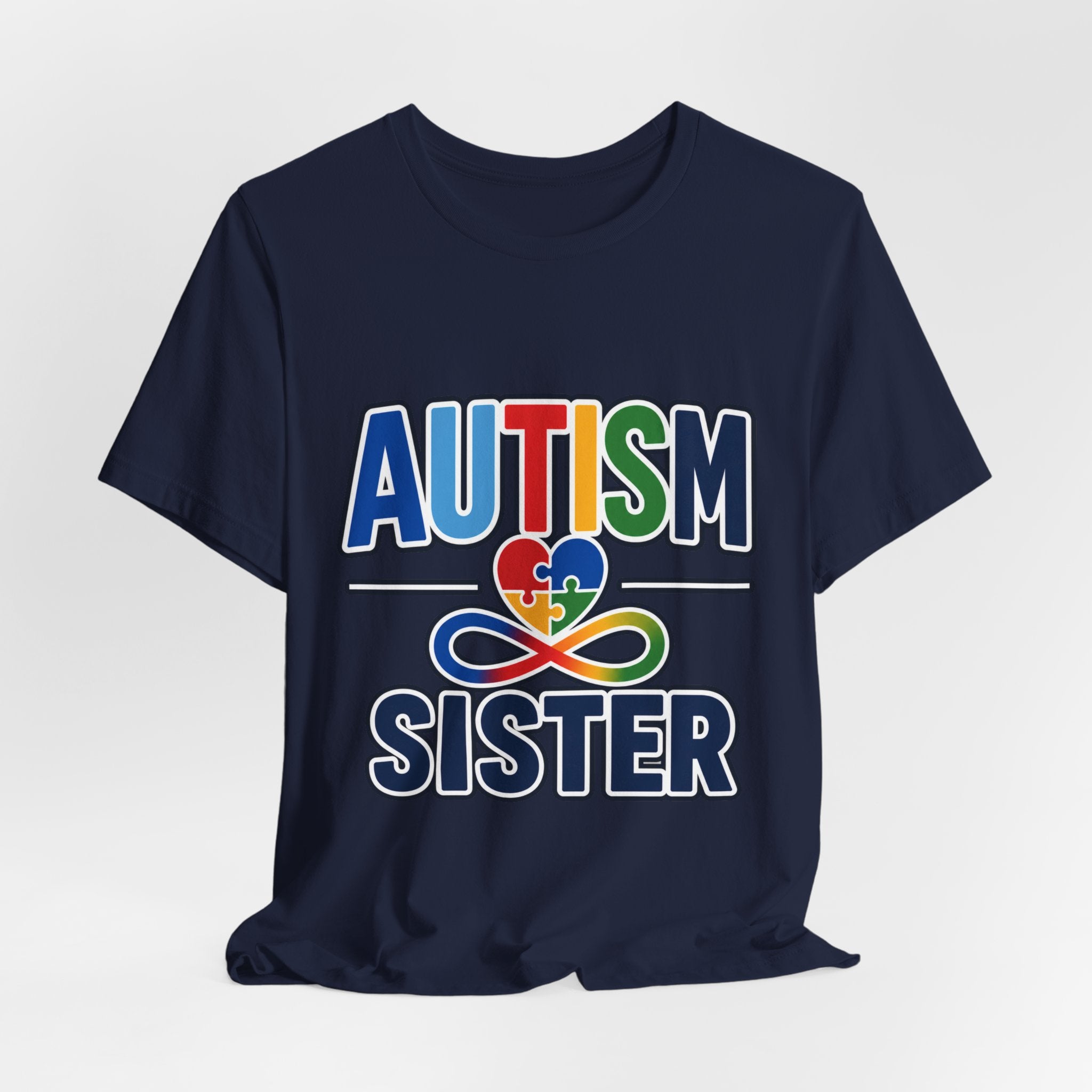 Autism Sister Shirt | Rainbow Puzzle Heart Infinity T-Shirt | Proud Autism Sibling Tee | Autism Awareness & Acceptance Gift for Sister