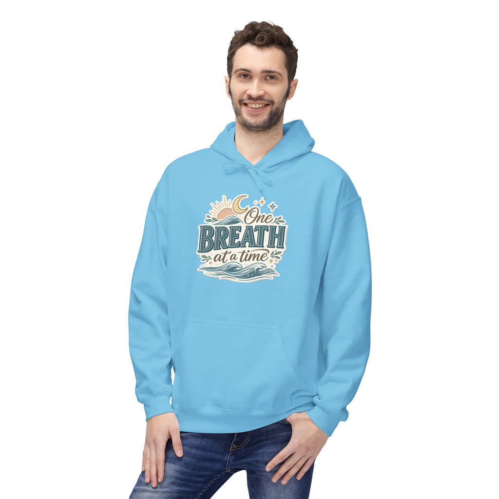 One Breath at a Time Hoodie | Ocean Waves Sun Illustration