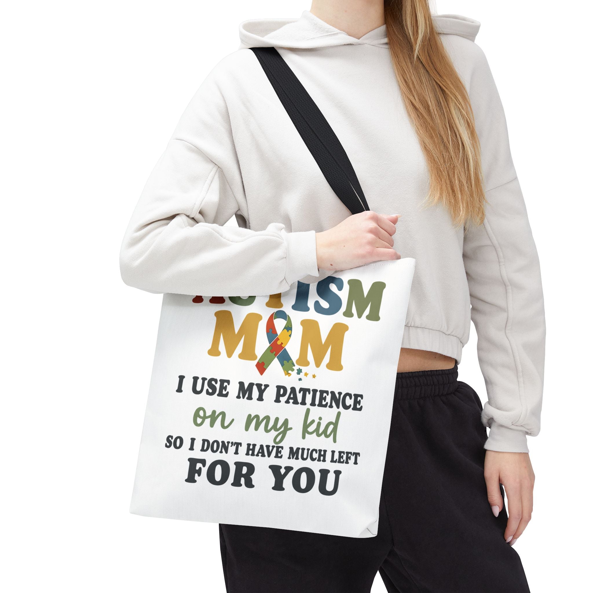 Autism Mom Ribbon Typography Tote Bag, Autism Awareness Tote, Autism Support Bag, Autism Mom Gift, Neurodiversity Canvas Tote Bag