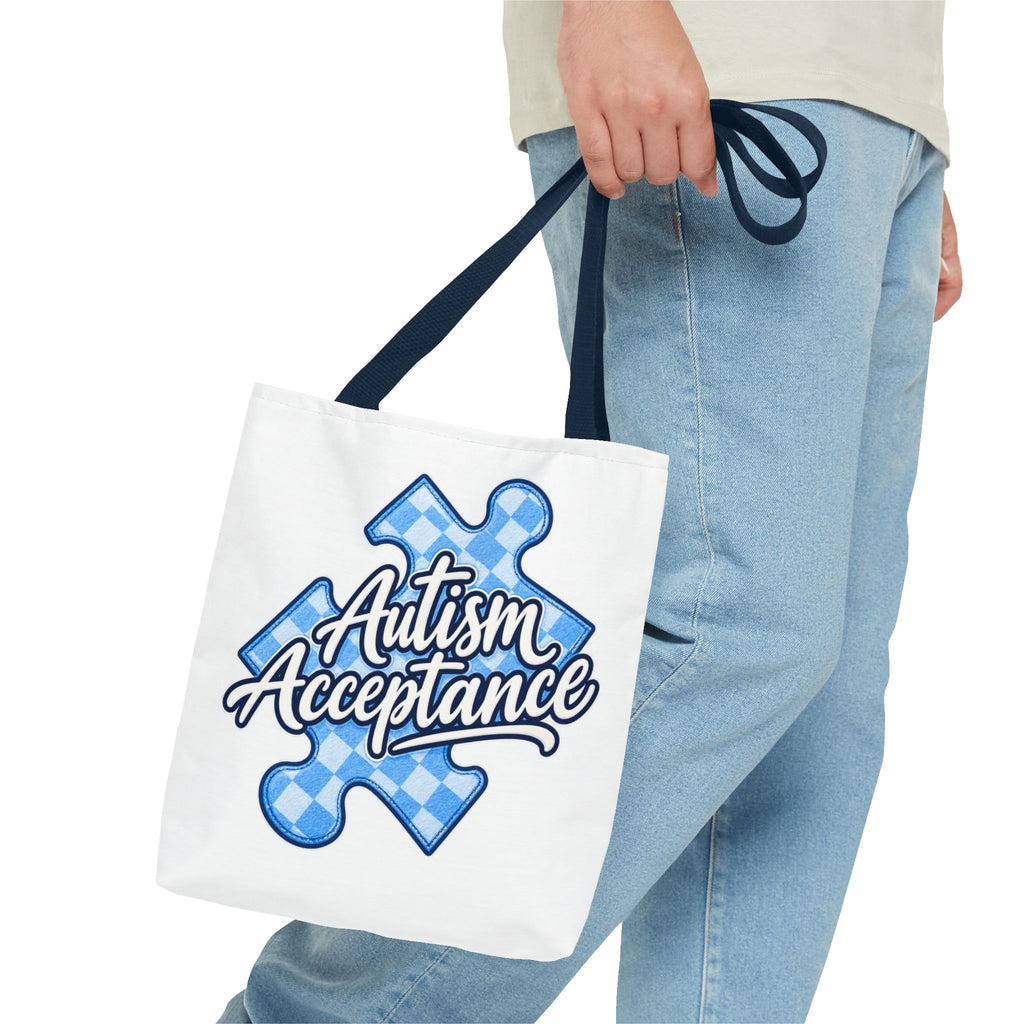 Autism Acceptance Puzzle Piece Tote Bag, Awareness Support Canvas Bag, Autism Advocate Gift, Neurodiversity Family Apparel